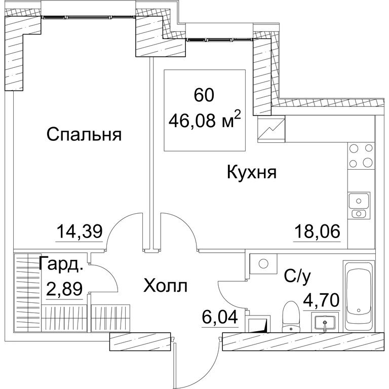 1-BD Apartment Sale, 46.72 sq. m. at SEZAR CITY, 2nd Khoroshyovsky Drive, Moscow, Russia #1