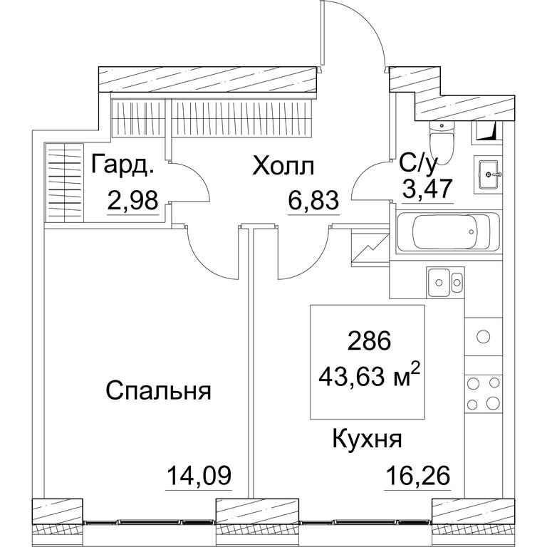 1-BD Apartment Sale, 44.57 sq. m. at SEZAR CITY, 2nd Khoroshyovsky Drive, Moscow, Russia #1
