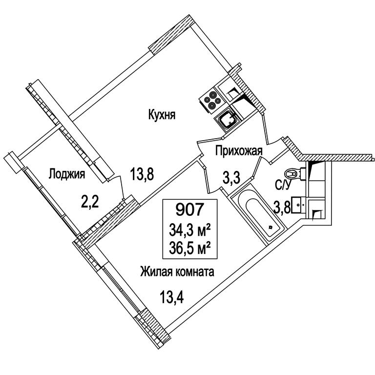 1-BD Apartment Sale, 36.9平方米 at Rasskazovo, Andreya Tarkovskogo Boulevard, Vnukovskoye Settlement, Moscow, Russia #1