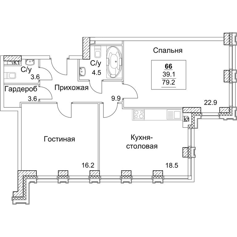 2-BD Apartment Sale, 79.6平方米 at Full House, Pokryshkina Street, 4, Moscow, Russia #1