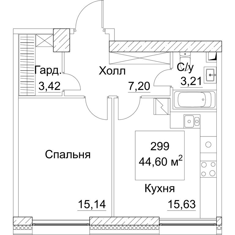 1-BD Apartment Sale, 45.54 sq. m. at SEZAR CITY, 2nd Khoroshyovsky Drive, Moscow, Russia #1