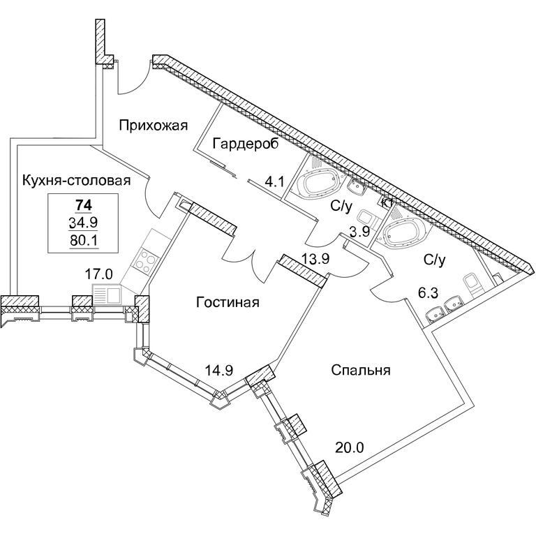 2-BD Apartment Sale, 82.1平方米 at Full House, Pokryshkina Street, 4, Moscow, Russia #1