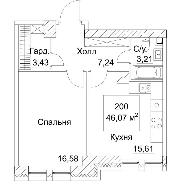 1-BD Apartment Sale, 47.01平方米 at SEZAR CITY, 2nd Khoroshyovsky Drive, Moscow, Russia #1