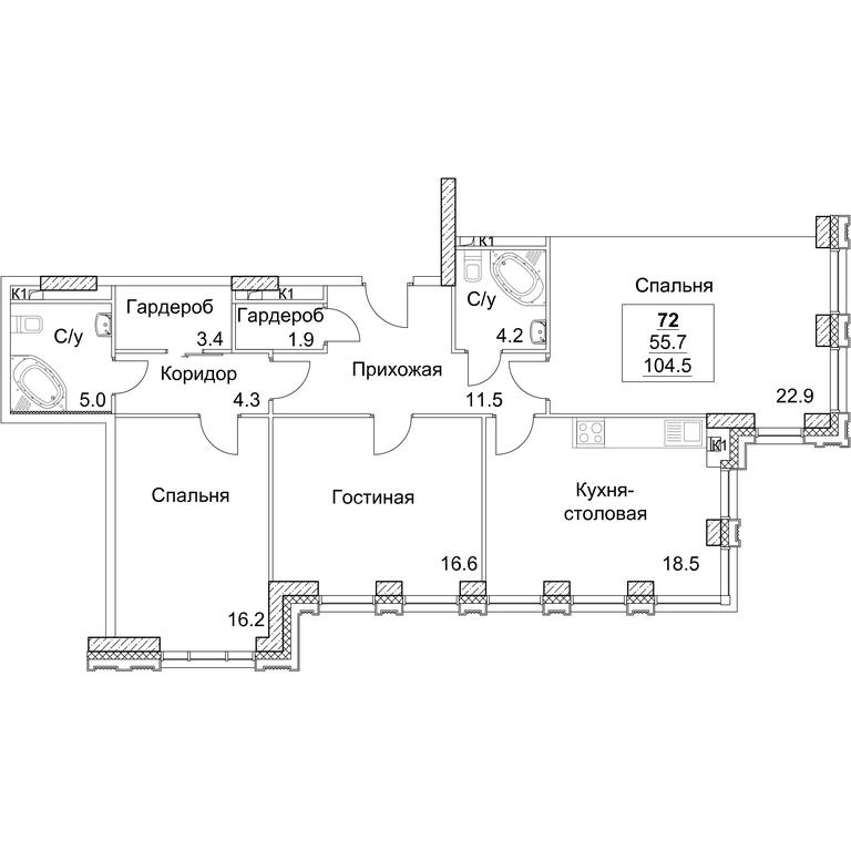3-BD Apartment Sale, 104.5 sq. m. at Full House, Pokryshkina Street, 4, Moscow, Russia #2