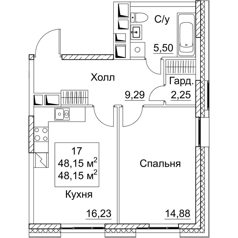 1-BD Apartment Sale, 48.15平方米 at SEZAR CITY, 2nd Khoroshyovsky Drive, Moscow, Russia #1