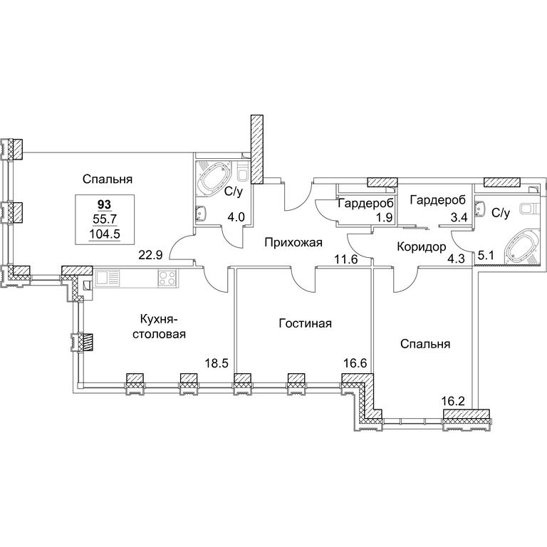 3-BD Apartment Sale, 104.9 sq. m. at Full House, Pokryshkina Street, 4, Moscow, Russia #1