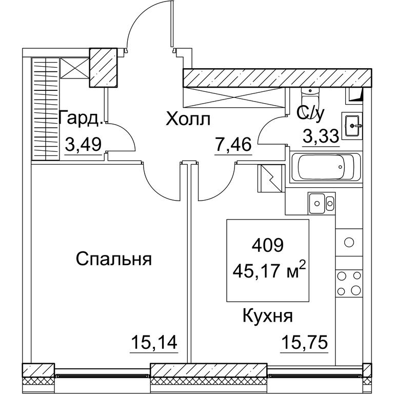 1-BD Apartment Sale, 46.11 sq. m. at SEZAR CITY, 2nd Khoroshyovsky Drive, Moscow, Russia #1 1-BD Apartment Sale, 46.11 sq. m. at SEZAR CITY, 2nd Khoroshyovsky Drive, Moscow, Russia #1