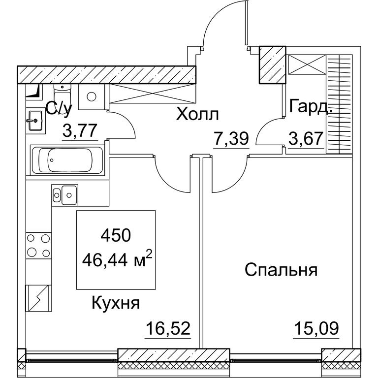 1-BD Apartment Sale, 47.38 sq. m. at SEZAR CITY, 2nd Khoroshyovsky Drive, Moscow, Russia #1