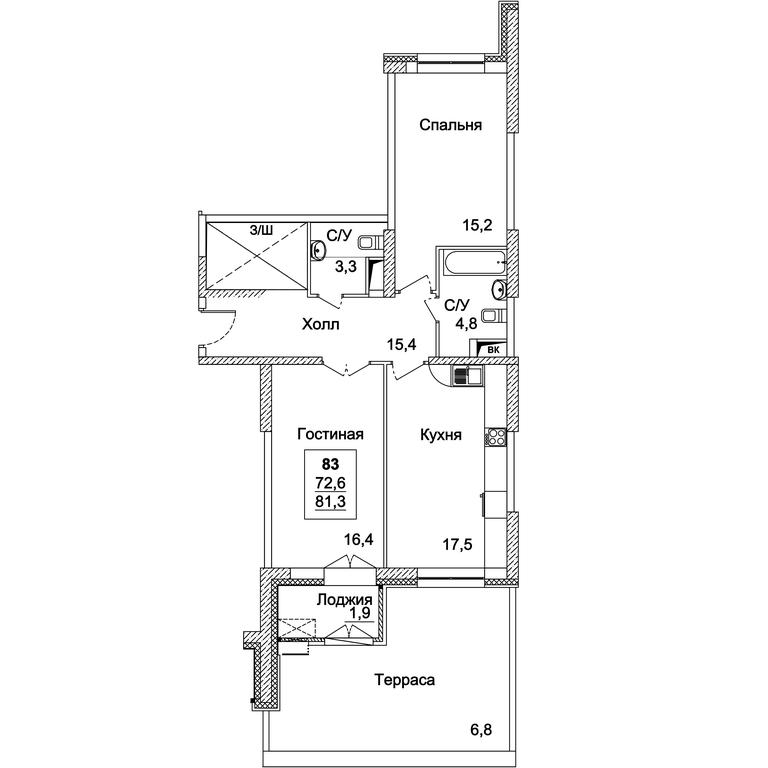 2-BD Apartment Sale, 81.3平方米 at Dinastiya, Khoroshyovskoye Highway, Moscow, Russia #2