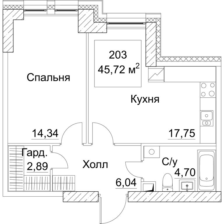 1-BD Apartment Sale, 46.66平方米 at SEZAR CITY, 2nd Khoroshyovsky Drive, Moscow, Russia #1