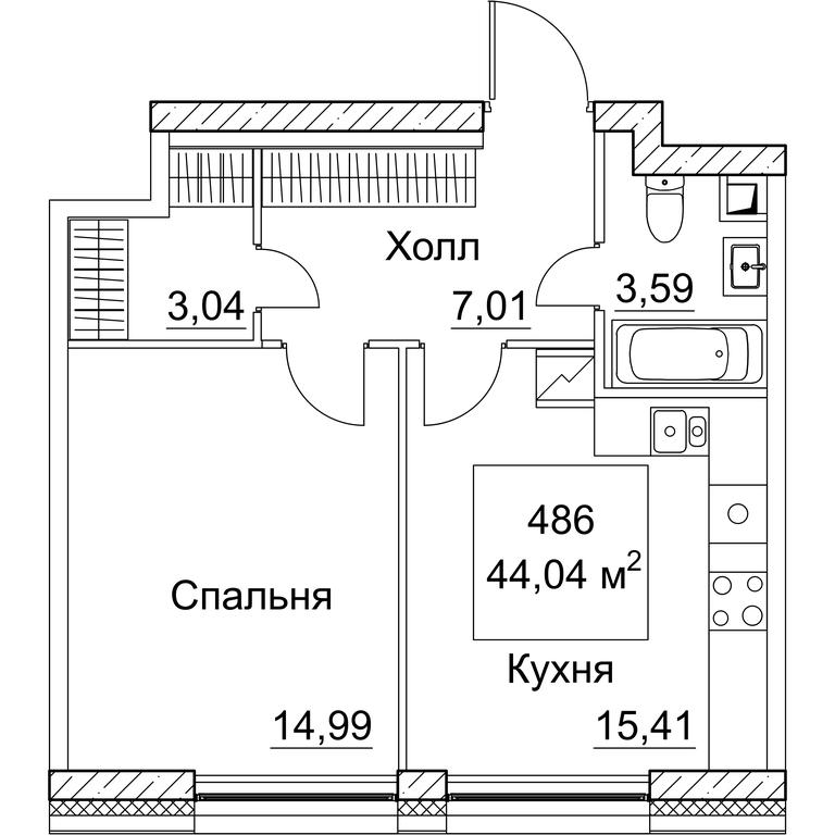 1-BD Apartment Sale, 44.12平方米 at SEZAR CITY, 2nd Khoroshyovsky Drive, Moscow, Russia #1