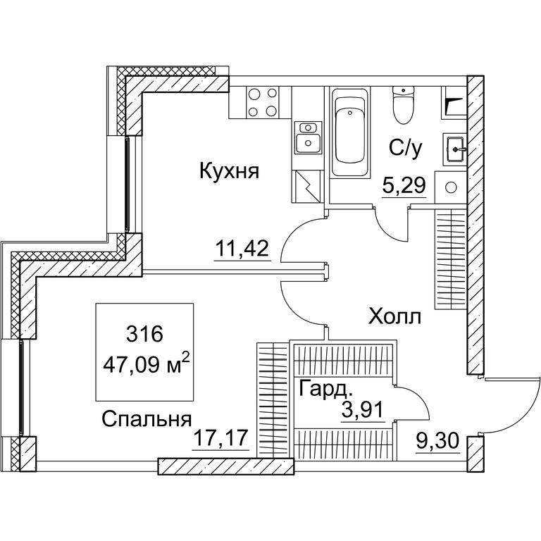 1-BD Apartment Sale, 47.09平方米 at SEZAR CITY, 2nd Khoroshyovsky Drive, Moscow, Russia #1 1-BD Apartment Sale, 47.09平方米 at SEZAR CITY, 2nd Khoroshyovsky Drive, Moscow, Russia #1