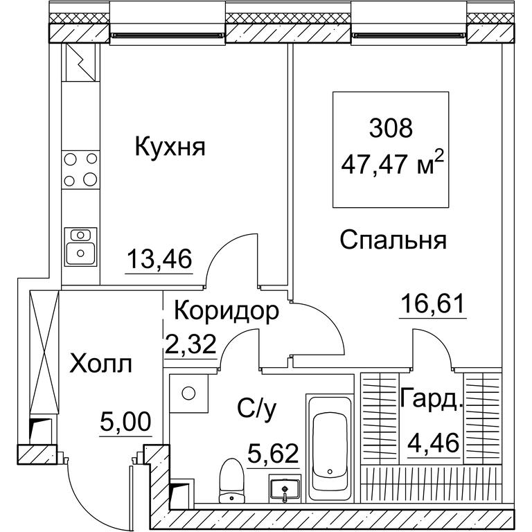 1-BD Apartment Sale, 47.47 sq. m. at SEZAR CITY, 2nd Khoroshyovsky Drive, Moscow, Russia #1