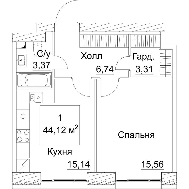 1-BD Apartment Sale, 44.26平方米 at SEZAR CITY, 2nd Khoroshyovsky Drive, Moscow, Russia #1 1-BD Apartment Sale, 44.26平方米 at SEZAR CITY, 2nd Khoroshyovsky Drive, Moscow, Russia #1