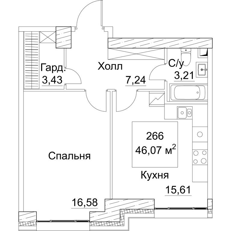 1-BD Apartment Sale, 47.01 sq. m. at SEZAR CITY, 2nd Khoroshyovsky Drive, Moscow, Russia #1