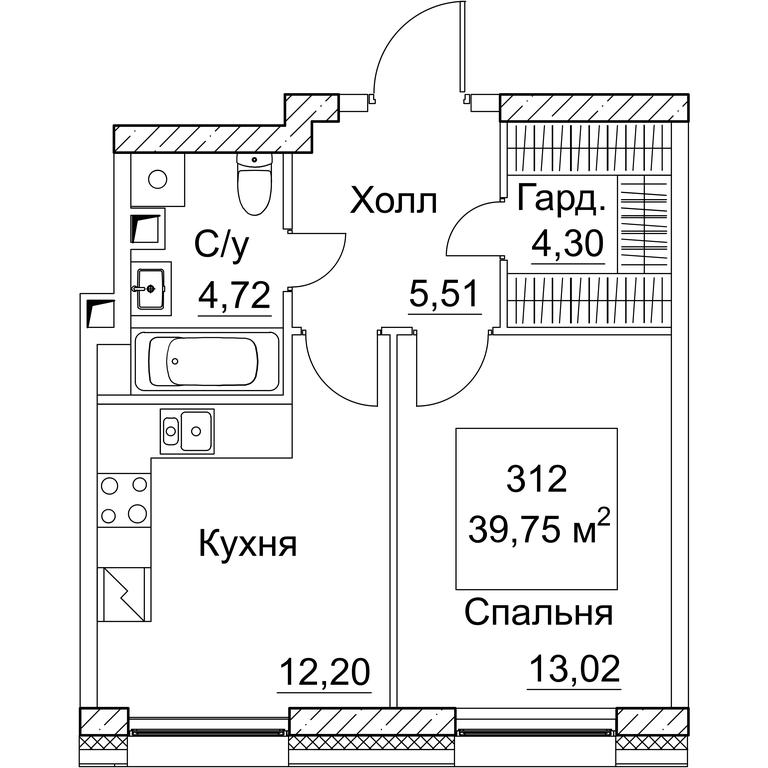 1-BD Apartment Sale, 39.75 sq. m. at SEZAR CITY, 2nd Khoroshyovsky Drive, Moscow, Russia #1