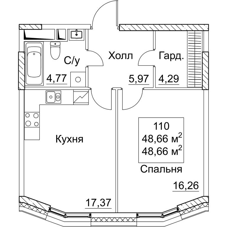 1-BD Apartment Sale, 48.66 sq. m. at SEZAR CITY, 2nd Khoroshyovsky Drive, Moscow, Russia #1