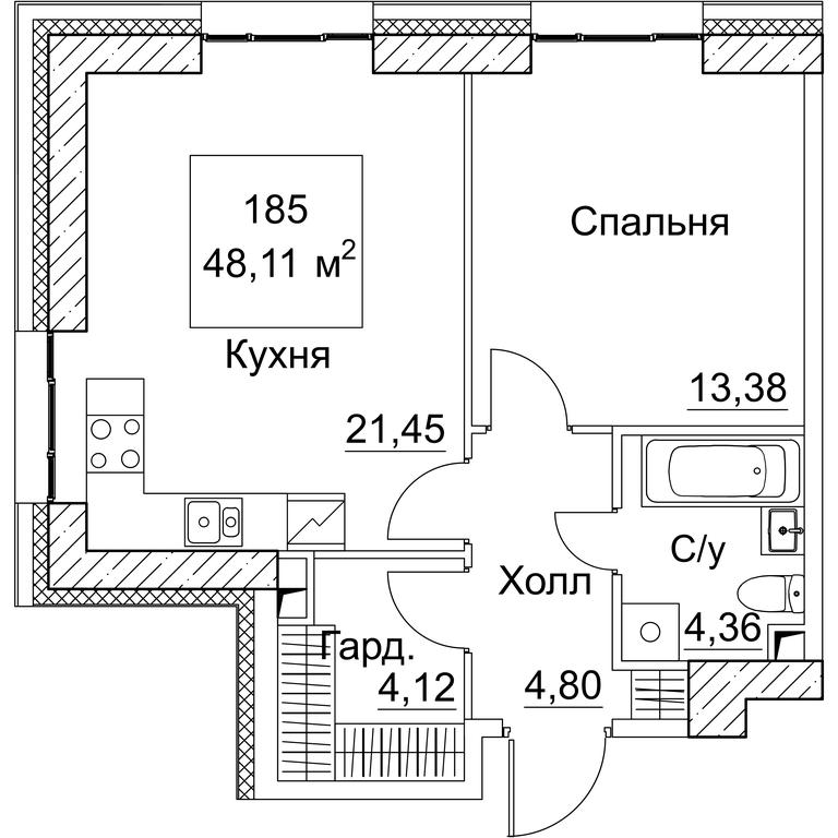 1-BD Apartment Sale, 48.11 sq. m. at SEZAR CITY, 2nd Khoroshyovsky Drive, Moscow, Russia #1