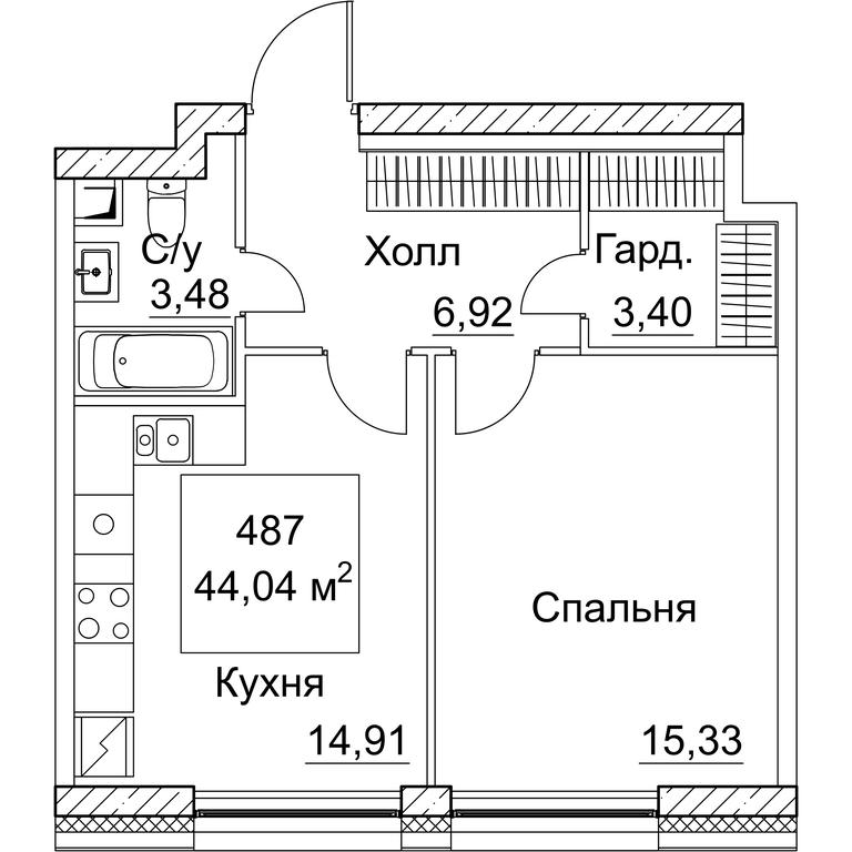 1-BD Apartment Sale, 45.1 sq. m. at SEZAR CITY, 2nd Khoroshyovsky Drive, Moscow, Russia #1