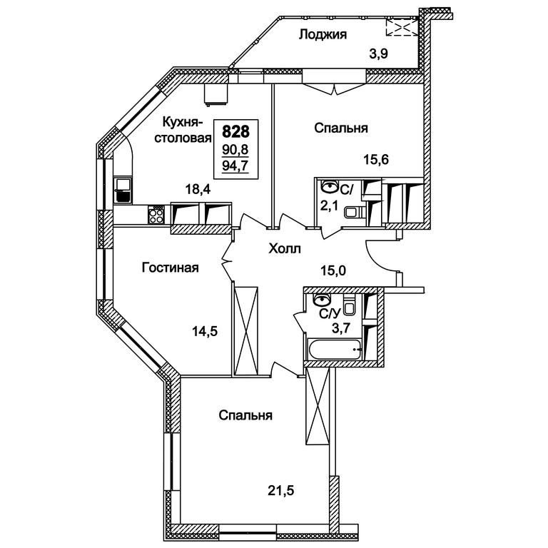 3-BD Apartment Sale, 94.7 sq. m. at Dinastiya, Khoroshyovskoye Highway, Moscow, Russia #2 3-BD Apartment Sale, 94.7 sq. m. at Dinastiya, Khoroshyovskoye Highway, Moscow, Russia #2