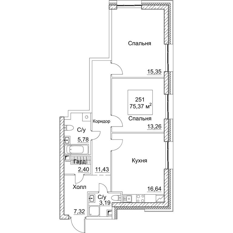 2-BD Apartment Sale, 75.37平方米 at SEZAR CITY, 2nd Khoroshyovsky Drive, Moscow, Russia #1