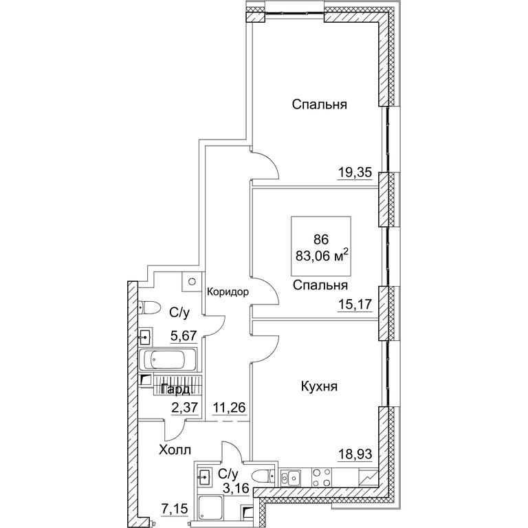 2-BD Apartment Sale, 83.06平方米 at SEZAR CITY, 2nd Khoroshyovsky Drive, Moscow, Russia #1
