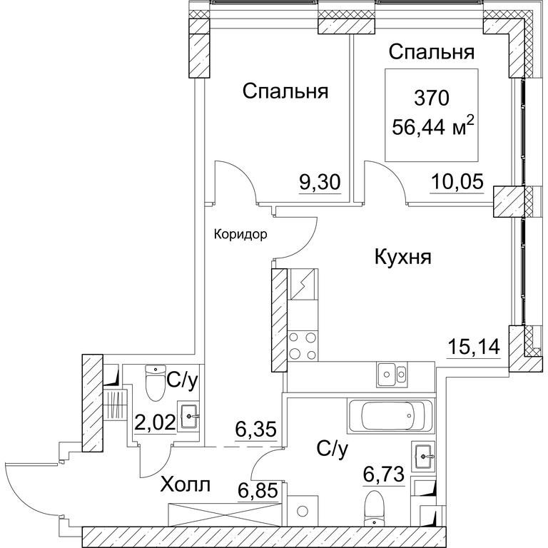 2-BD Apartment Sale, 57.85 sq. m. at SEZAR CITY, 2nd Khoroshyovsky Drive, Moscow, Russia #1