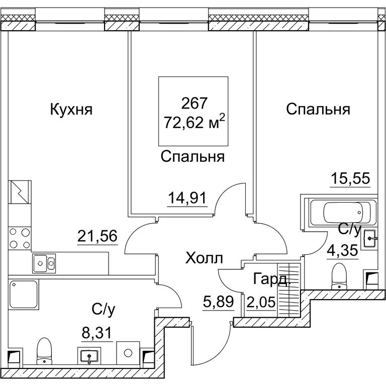 2-BD Apartment Sale, 72.62 sq. m. at SEZAR CITY, 2nd Khoroshyovsky Drive, Moscow, Russia #1