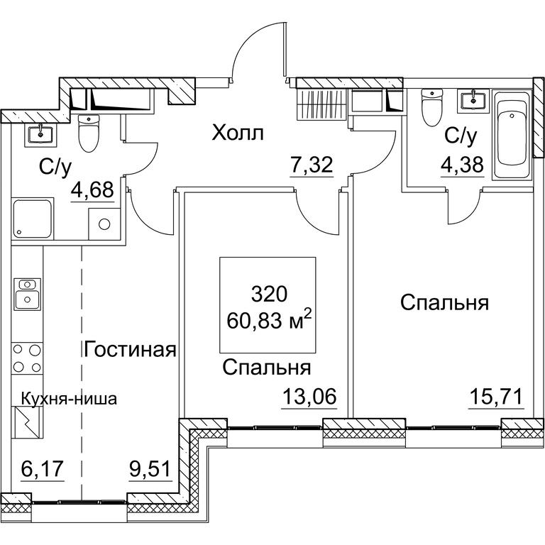 2-BD Apartment Sale, 60.83平方米 at SEZAR CITY, 2nd Khoroshyovsky Drive, Moscow, Russia #1 2-BD Apartment Sale, 60.83平方米 at SEZAR CITY, 2nd Khoroshyovsky Drive, Moscow, Russia #1