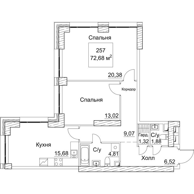 2-BD Apartment Sale, 74.09 sq. m. at SEZAR CITY, 2nd Khoroshyovsky Drive, Moscow, Russia #1