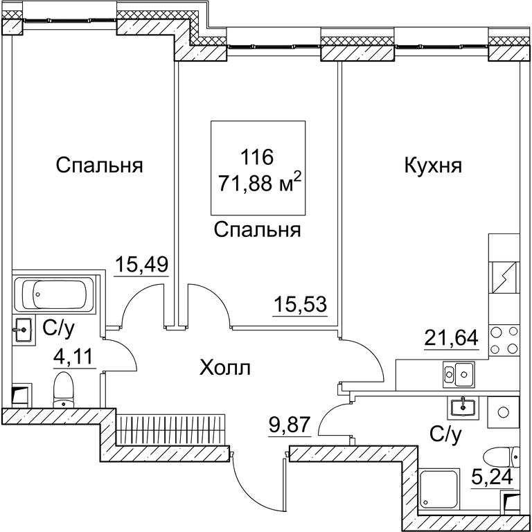 2-BD Apartment Sale, 71.88 sq. m. at SEZAR CITY, 2nd Khoroshyovsky Drive, Moscow, Russia #1 2-BD Apartment Sale, 71.88 sq. m. at SEZAR CITY, 2nd Khoroshyovsky Drive, Moscow, Russia #1