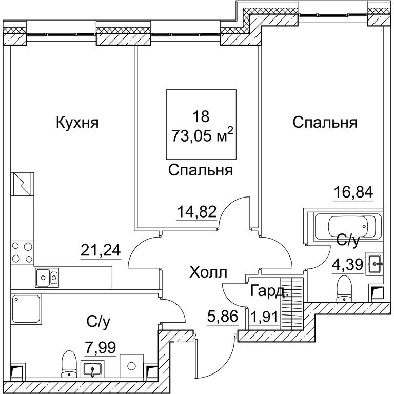 2-BD Apartment Sale, 73.05平方米 at SEZAR CITY, 2nd Khoroshyovsky Drive, Moscow, Russia #1 2-BD Apartment Sale, 73.05平方米 at SEZAR CITY, 2nd Khoroshyovsky Drive, Moscow, Russia #1