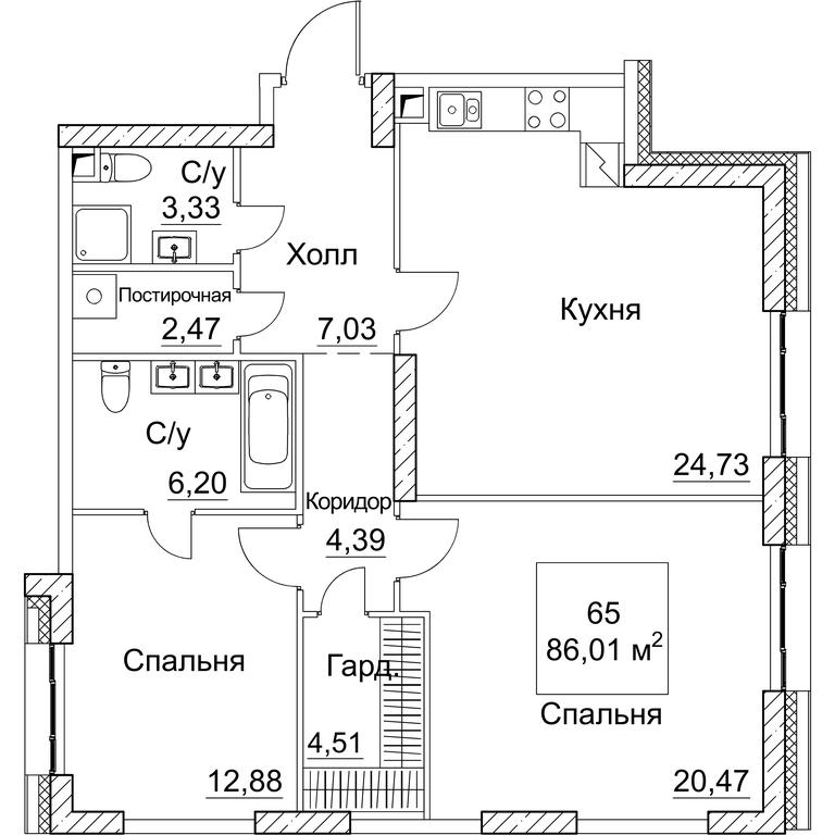 2-BD Apartment Sale, 86.01平方米 at SEZAR CITY, 2nd Khoroshyovsky Drive, Moscow, Russia #1 2-BD Apartment Sale, 86.01平方米 at SEZAR CITY, 2nd Khoroshyovsky Drive, Moscow, Russia #1