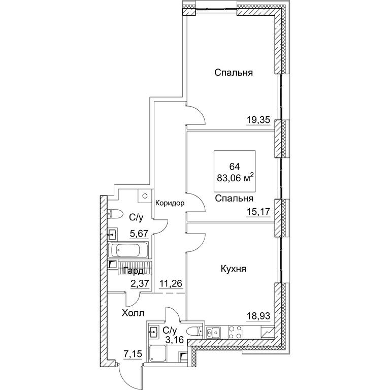 2-BD Apartment Sale, 83.06 sq. m. at SEZAR CITY, 2nd Khoroshyovsky Drive, Moscow, Russia #1