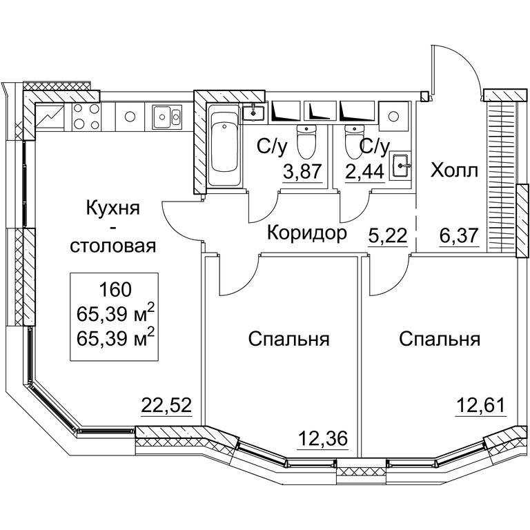 2-BD Apartment Sale, 65.39 sq. m. at SEZAR CITY, 2nd Khoroshyovsky Drive, Moscow, Russia #1
