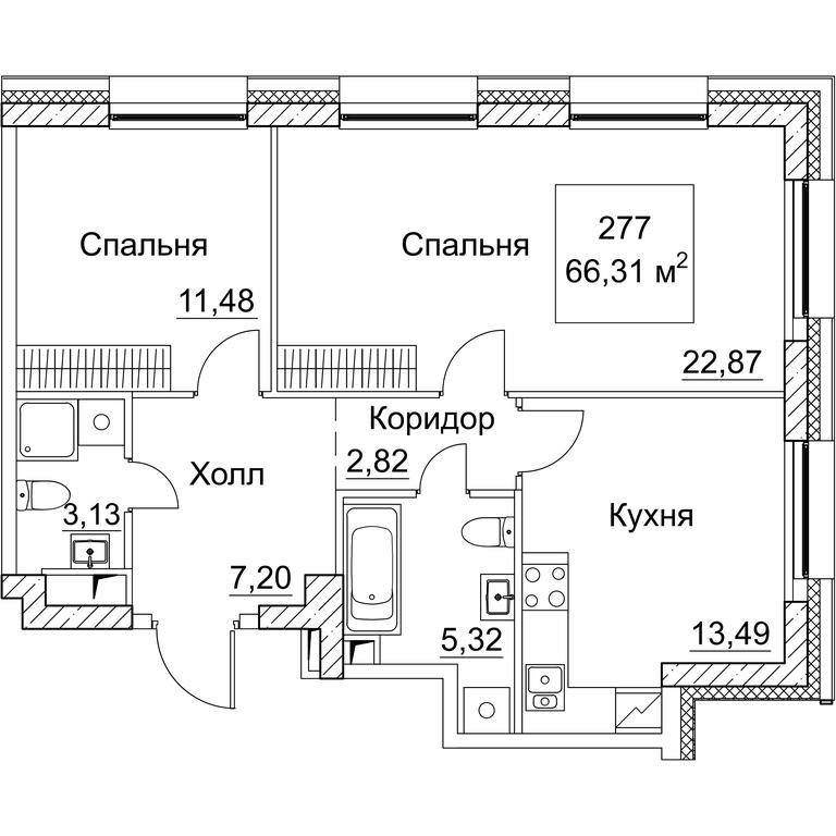 2-BD Apartment Sale, 66.31平方米 at SEZAR CITY, 2nd Khoroshyovsky Drive, Moscow, Russia #1 2-BD Apartment Sale, 66.31平方米 at SEZAR CITY, 2nd Khoroshyovsky Drive, Moscow, Russia #1