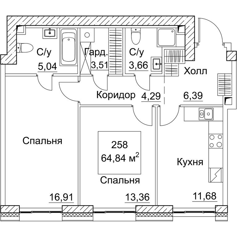 2-BD Apartment Sale, 64.84平方米 at SEZAR CITY, 2nd Khoroshyovsky Drive, Moscow, Russia #1 2-BD Apartment Sale, 64.84平方米 at SEZAR CITY, 2nd Khoroshyovsky Drive, Moscow, Russia #1