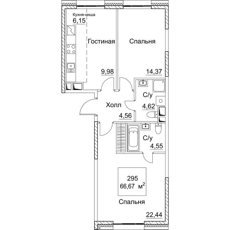2-BD Apartment Sale, 66.67 sq. m. at SEZAR CITY, 2nd Khoroshyovsky Drive, Moscow, Russia #1