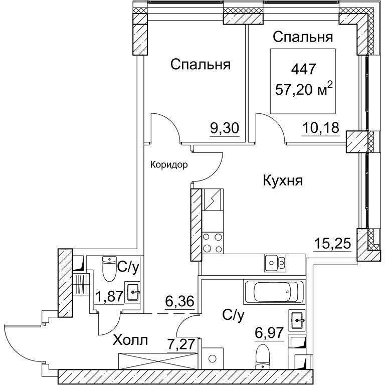 2-BD Apartment Sale, 58.61 sq. m. at SEZAR CITY, 2nd Khoroshyovsky Drive, Moscow, Russia #1 2-BD Apartment Sale, 58.61 sq. m. at SEZAR CITY, 2nd Khoroshyovsky Drive, Moscow, Russia #1