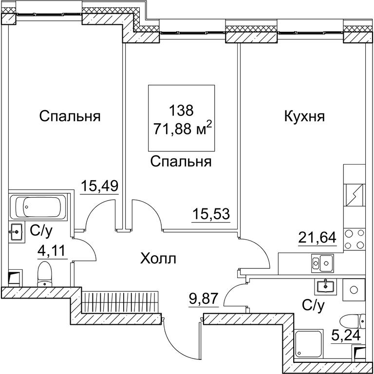 2-BD Apartment Sale, 71.88 sq. m. at SEZAR CITY, 2nd Khoroshyovsky Drive, Moscow, Russia #1 2-BD Apartment Sale, 71.88 sq. m. at SEZAR CITY, 2nd Khoroshyovsky Drive, Moscow, Russia #1