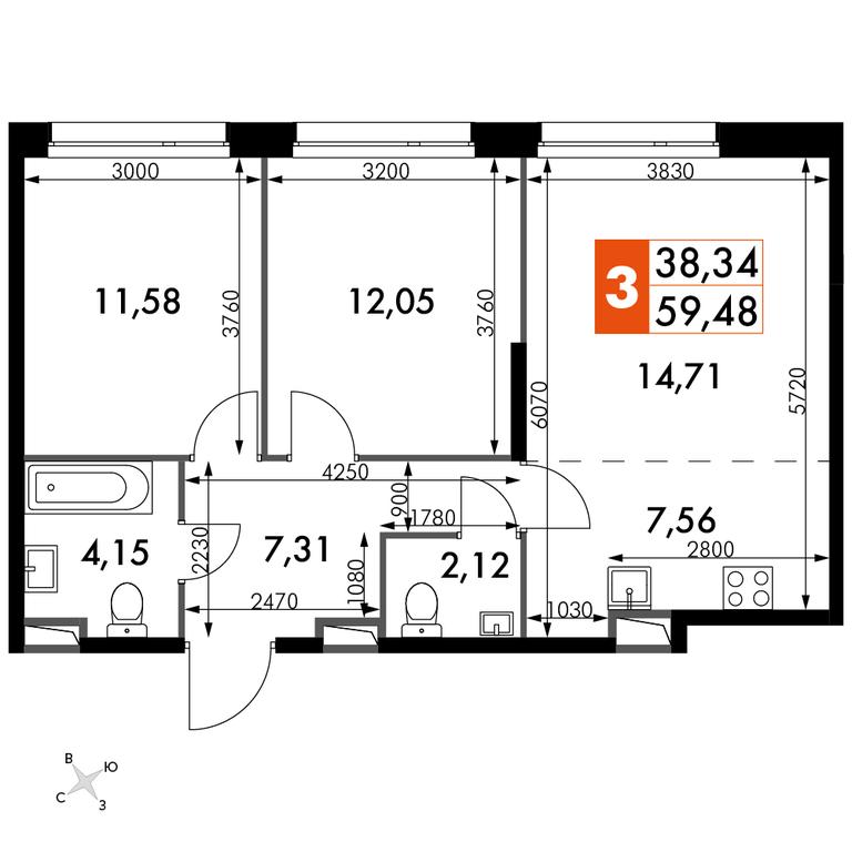 3-BD Apartment Sale, 59.48 sq. m. at Dvizhenie. Govorovo, Центральная улица, 47, деревня Говорово, поселение Московский, Москва, Россия #1