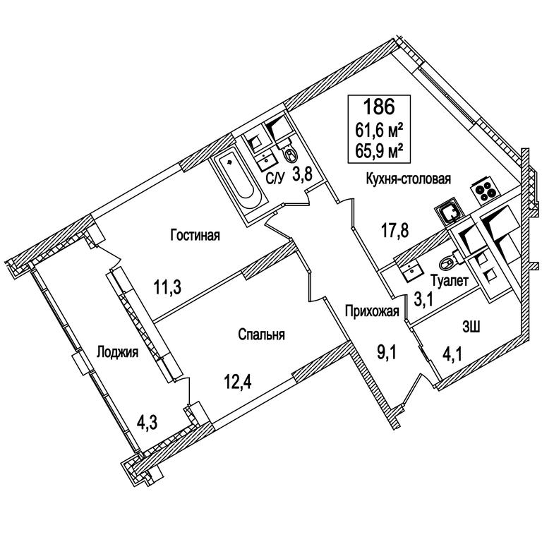 2-BD Apartment Sale, 66.3 sq. m. at Rasskazovo, Andreya Tarkovskogo Boulevard, Vnukovskoye Settlement, Moscow, Russia #2