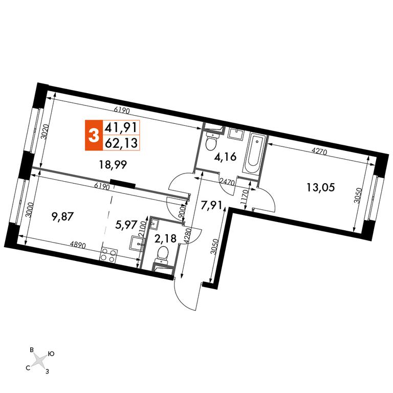 3-BD Apartment Sale, 62.13 sq. m. at Dvizhenie. Govorovo, Центральная улица, 47, деревня Говорово, поселение Московский, Москва, Россия #1