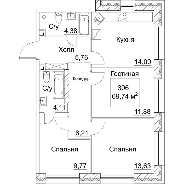 3-BD Apartment Sale, 71.62平方米 at SEZAR CITY, 2nd Khoroshyovsky Drive, Moscow, Russia #1 3-BD Apartment Sale, 71.62平方米 at SEZAR CITY, 2nd Khoroshyovsky Drive, Moscow, Russia #1