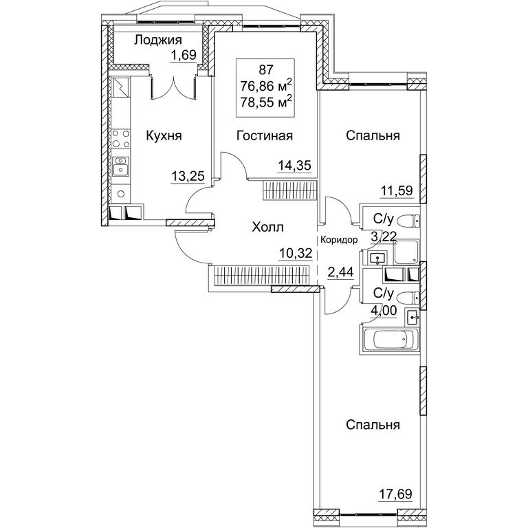 3-BD Apartment Sale, 78.55平方米 at SEZAR CITY, 2nd Khoroshyovsky Drive, Moscow, Russia #1 3-BD Apartment Sale, 78.55平方米 at SEZAR CITY, 2nd Khoroshyovsky Drive, Moscow, Russia #1