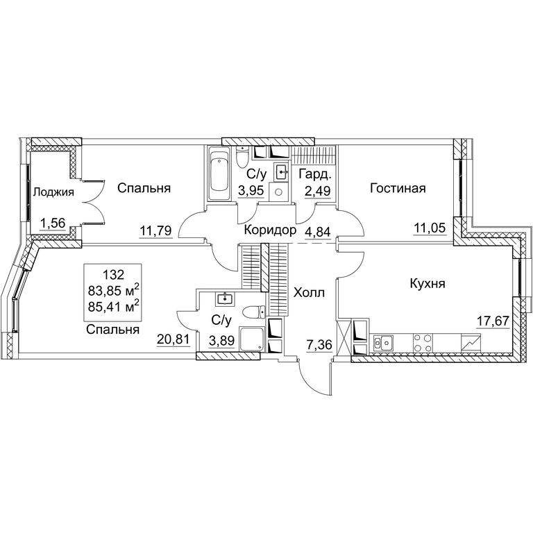 3-BD Apartment Sale, 85.41平方米 at SEZAR CITY, 2nd Khoroshyovsky Drive, Moscow, Russia #1