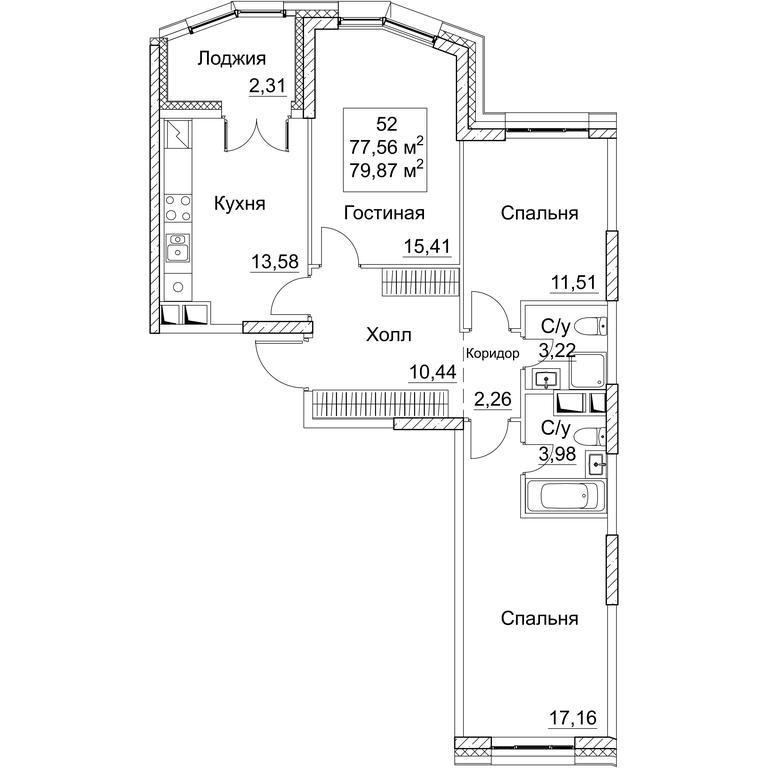 3-BD Apartment Sale, 79.87 sq. m. at SEZAR CITY, 2nd Khoroshyovsky Drive, Moscow, Russia #1 3-BD Apartment Sale, 79.87 sq. m. at SEZAR CITY, 2nd Khoroshyovsky Drive, Moscow, Russia #1