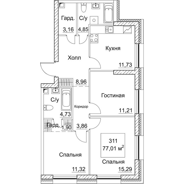 3-BD Apartment Sale, 77.01平方米 at SEZAR CITY, 2nd Khoroshyovsky Drive, Moscow, Russia #1