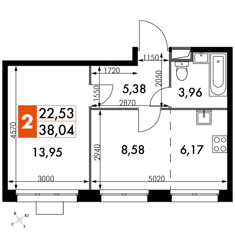 2-BD Apartment Sale, 38.04 sq. m. at Dvizhenie. Govorovo, Центральная улица, 47, деревня Говорово, поселение Московский, Москва, Россия #1