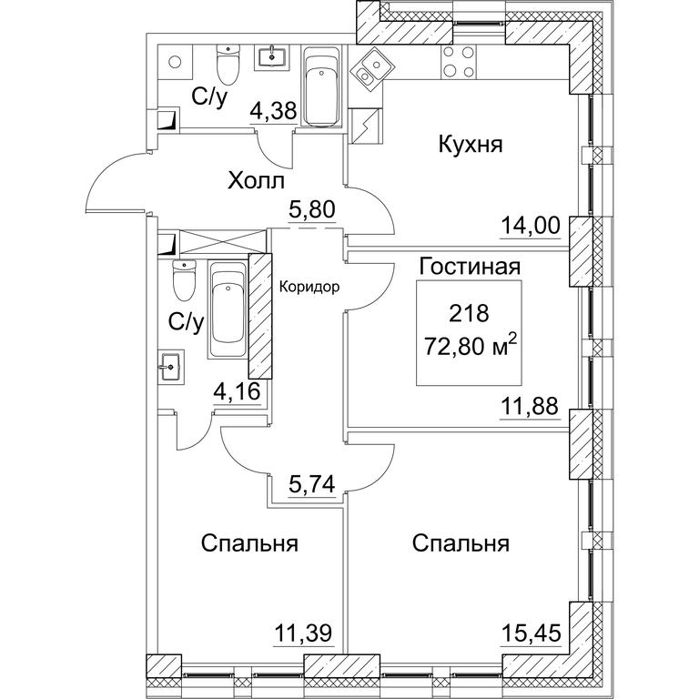 3-BD Apartment Sale, 74.68 sq. m. at SEZAR CITY, 2nd Khoroshyovsky Drive, Moscow, Russia #1